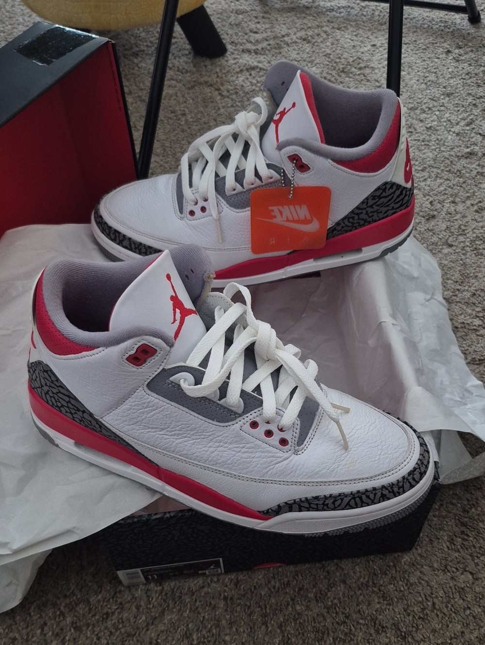 Air Jordan 3 Retro White Fire Red Leather Sneakers